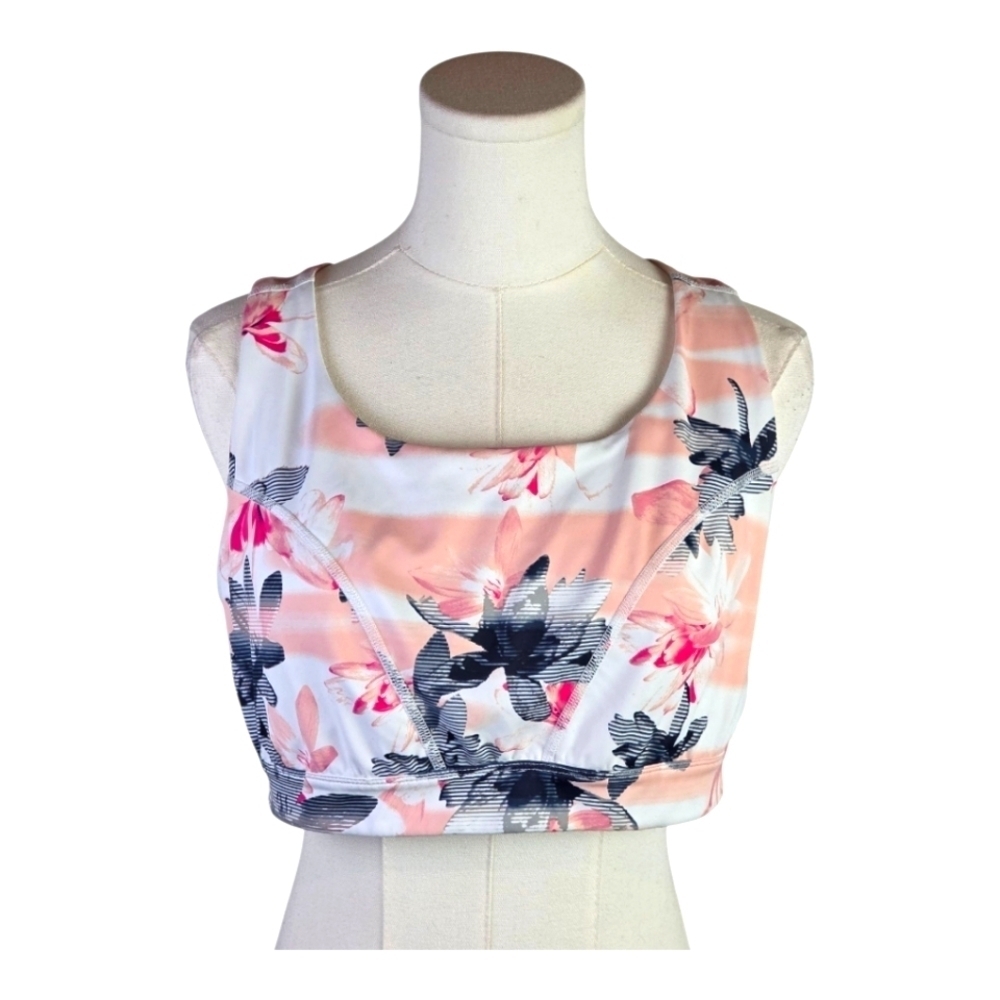 Xersion Floral Strappy Racerback Sports Bra Pink White Black Medium Support M